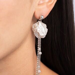 Paparazzi Silver and White Pearl Drop Earrings